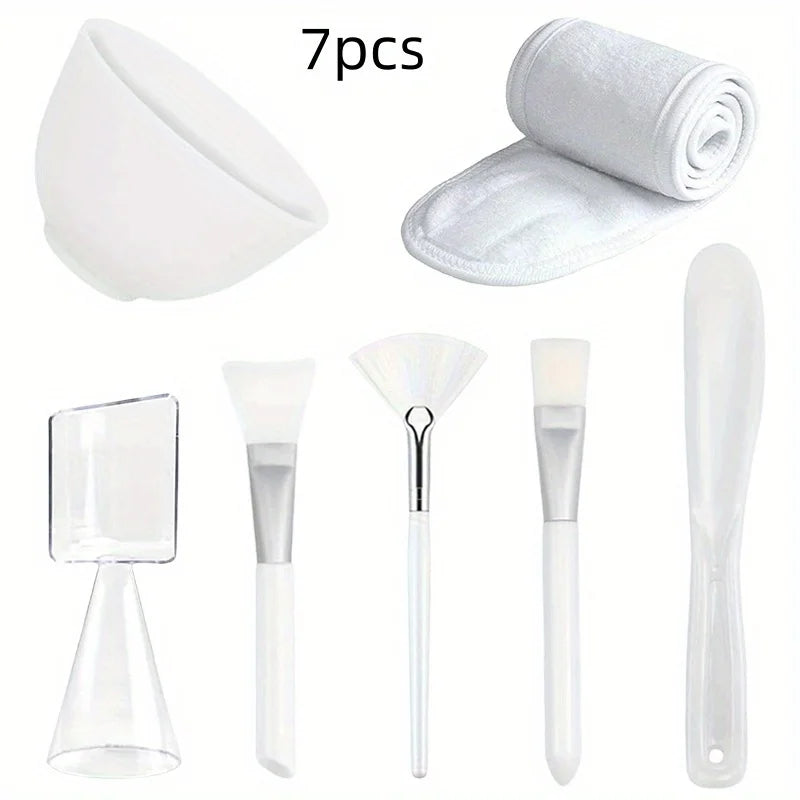 1-Piece Silicone Facial Mask Tool Set - DIY Beauty Applicator, Soft-Bristle Brush, Mixing Bowl, Spa Headband and Measuring Spoon